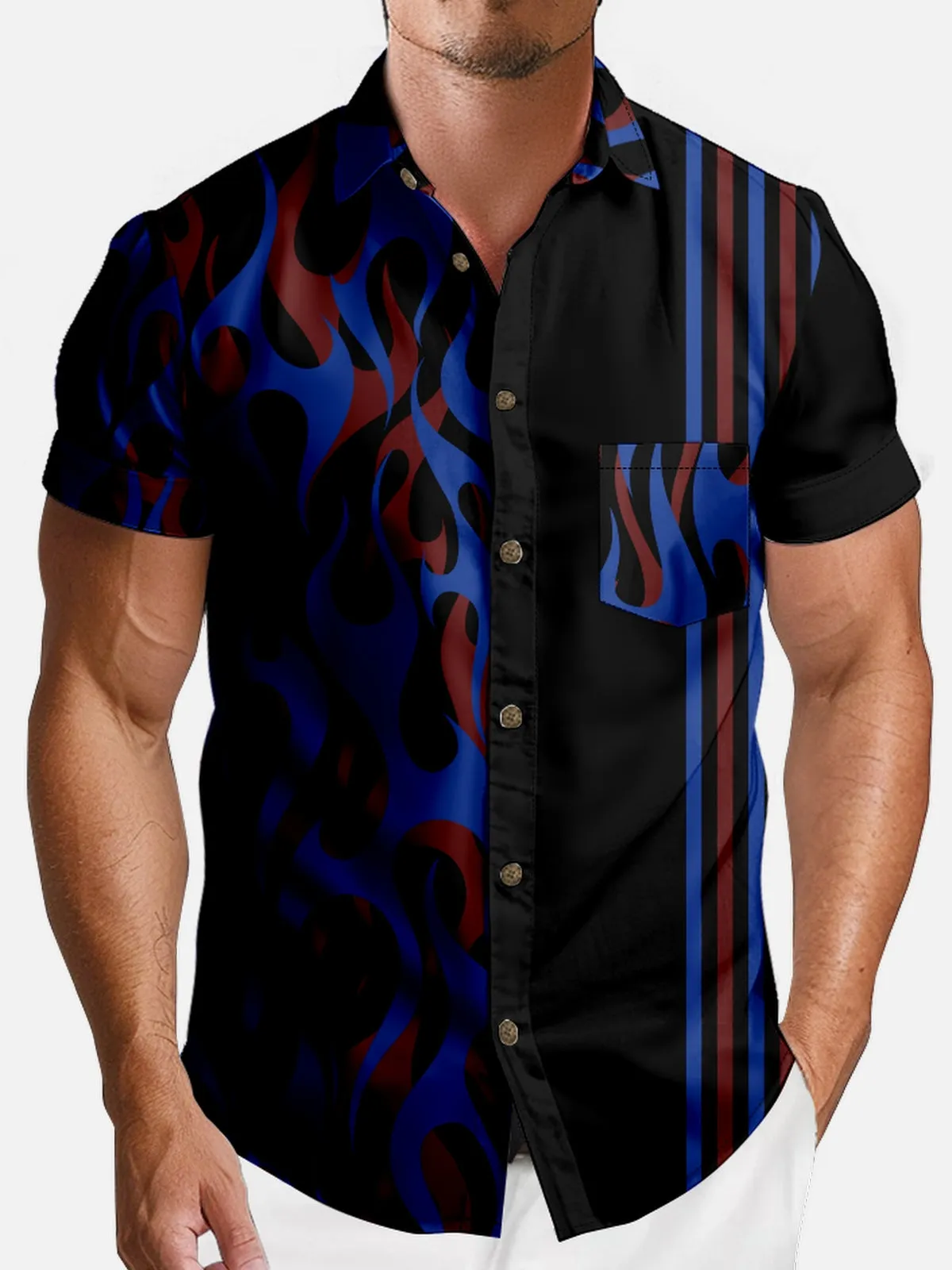 Men's Abstract Stripe Short Sleeve Shirt sold by Eleven Oasis product image thumbnail 3