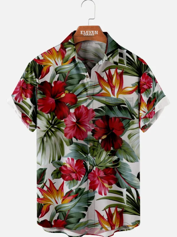 Men's Tropical Hibiscus Paradise Hawaiian Short Sleeve Shirt sold by Eleven Oasis