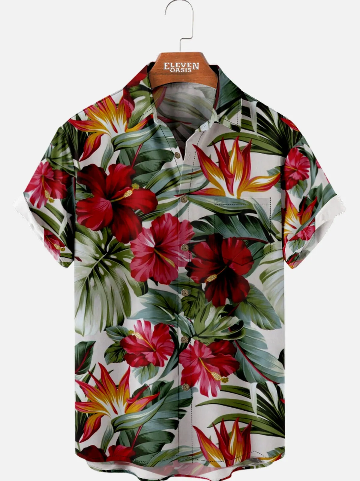 Men's Tropical Hibiscus Paradise Hawaiian Short Sleeve Shirt sold by Eleven Oasis