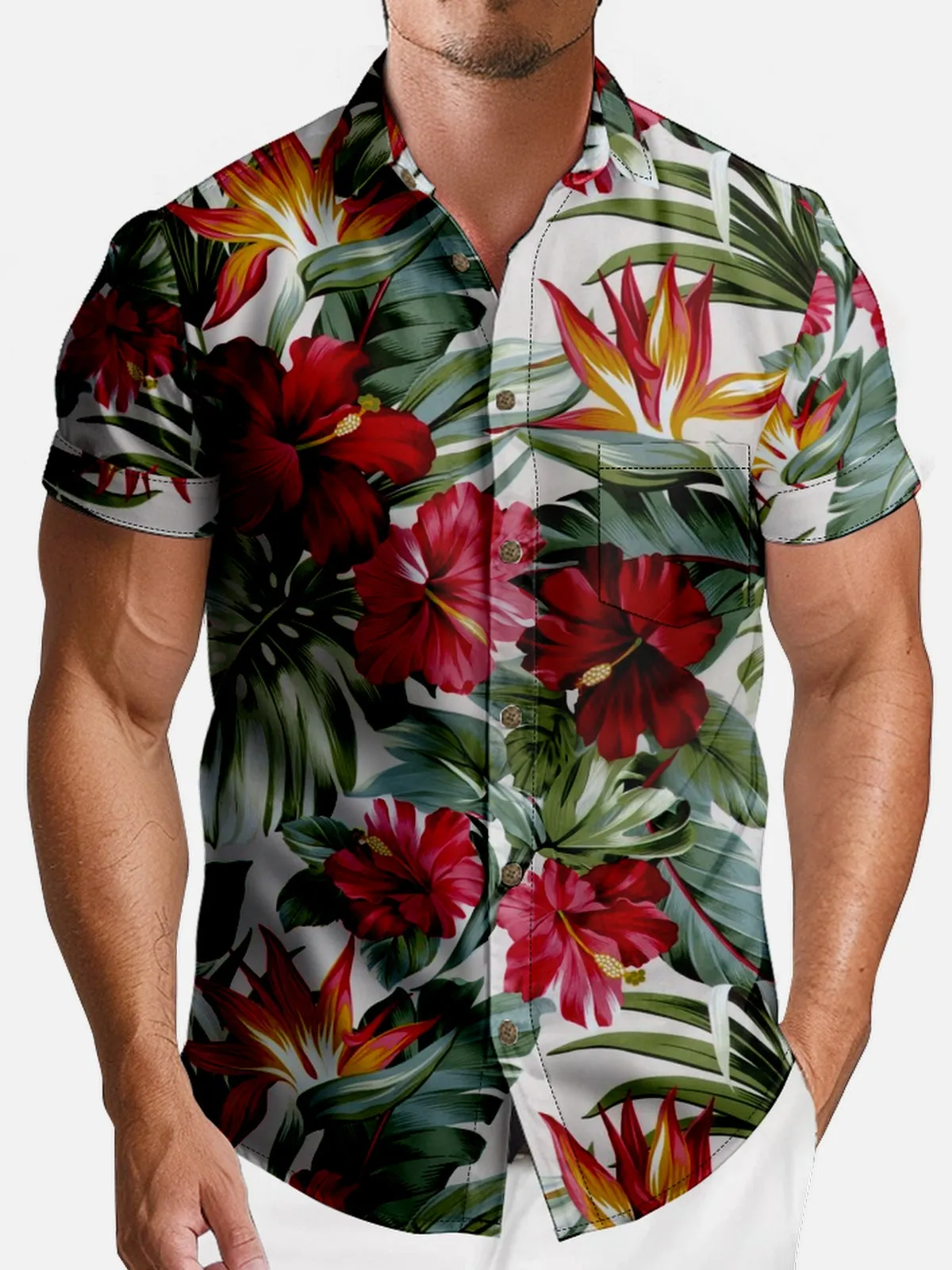 Men's Tropical Hibiscus Paradise Hawaiian Short Sleeve Shirt sold by Eleven Oasis product image thumbnail 3