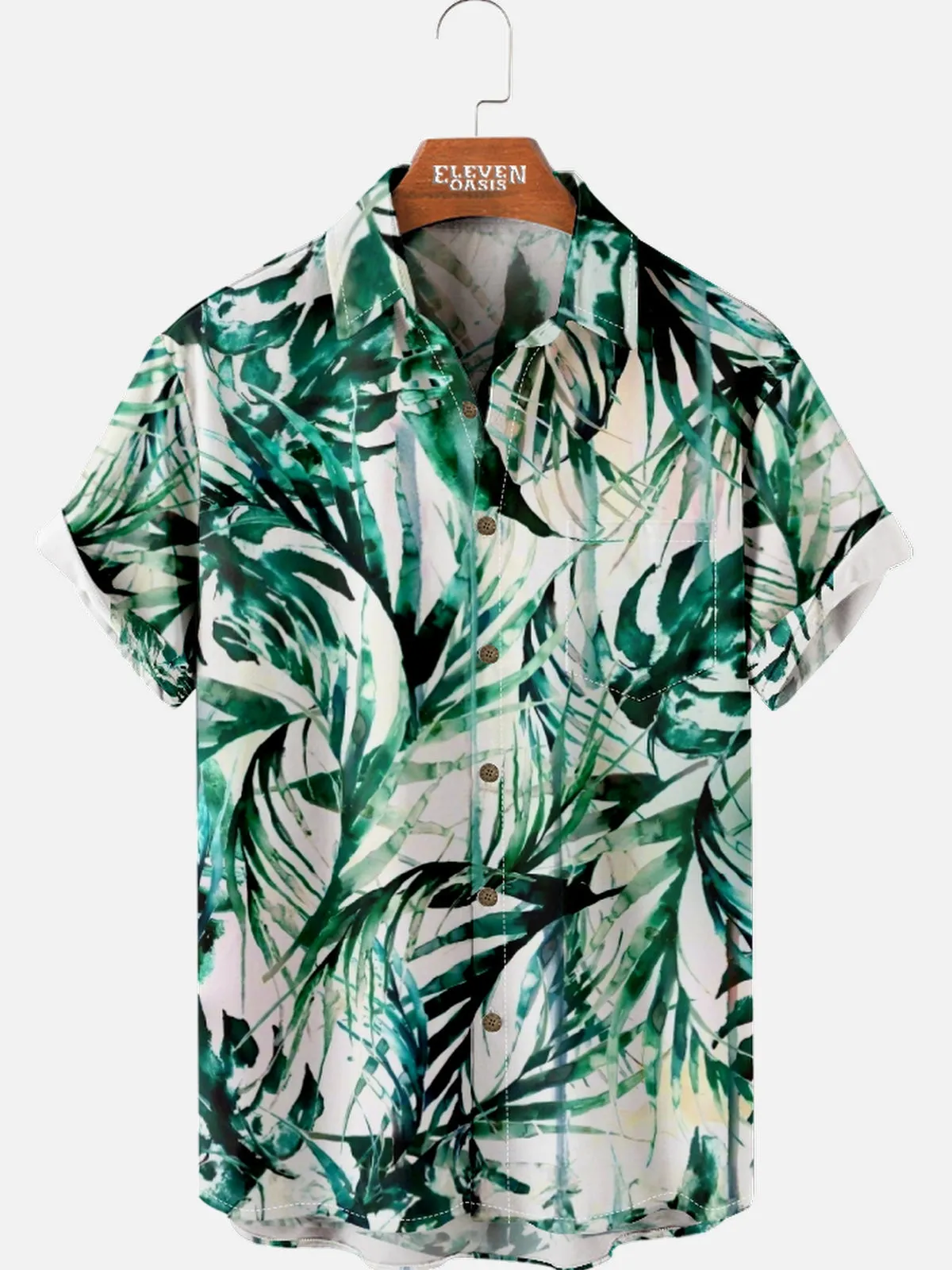 Men's Tropical Jungle Leaf Hawaiian Short Sleeve Shirt sold by Eleven Oasis