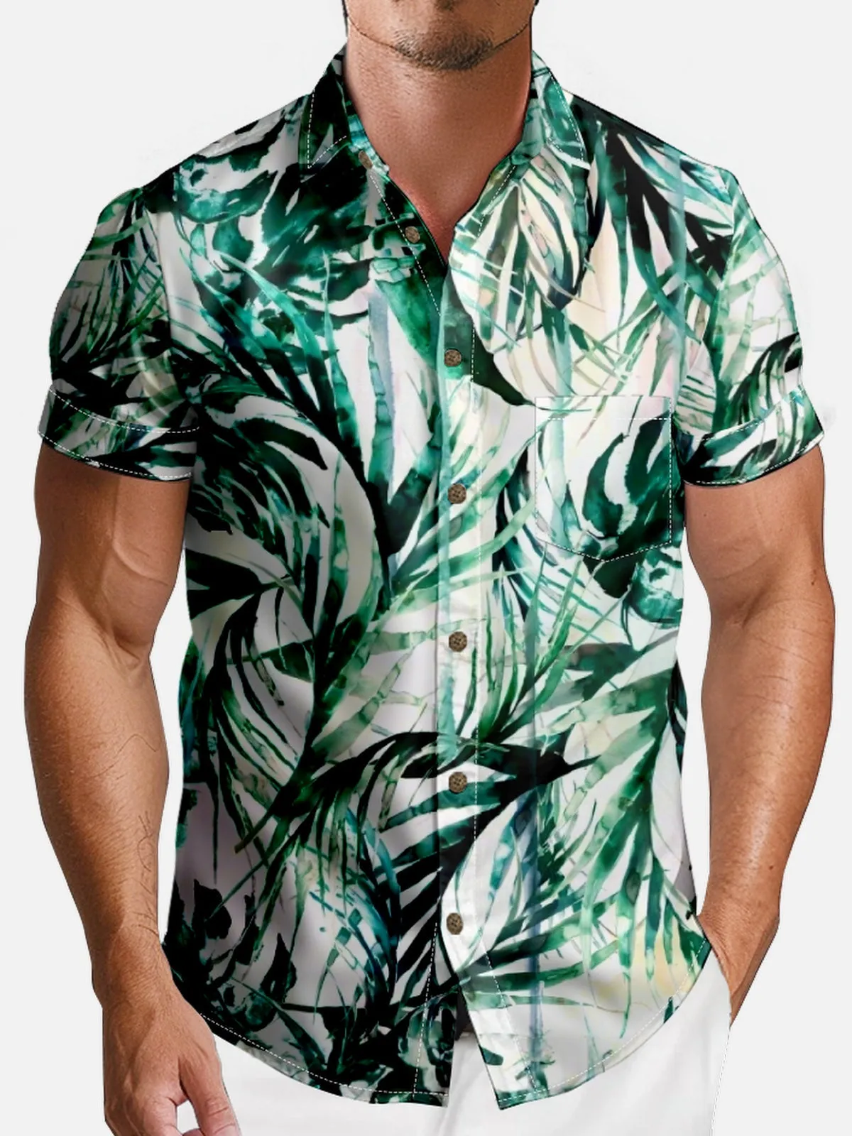 Men's Tropical Jungle Leaf Hawaiian Short Sleeve Shirt sold by Eleven Oasis product image thumbnail 3