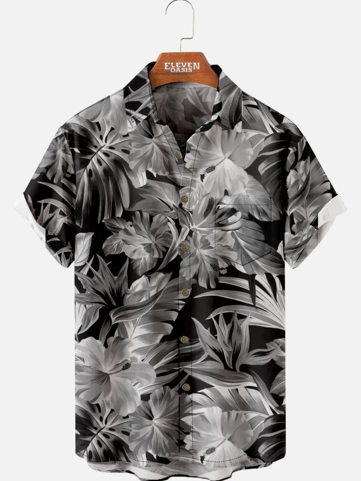 Men's Monochrome Tropical Floral Short Sleeve Shirt sold by Eleven Oasis