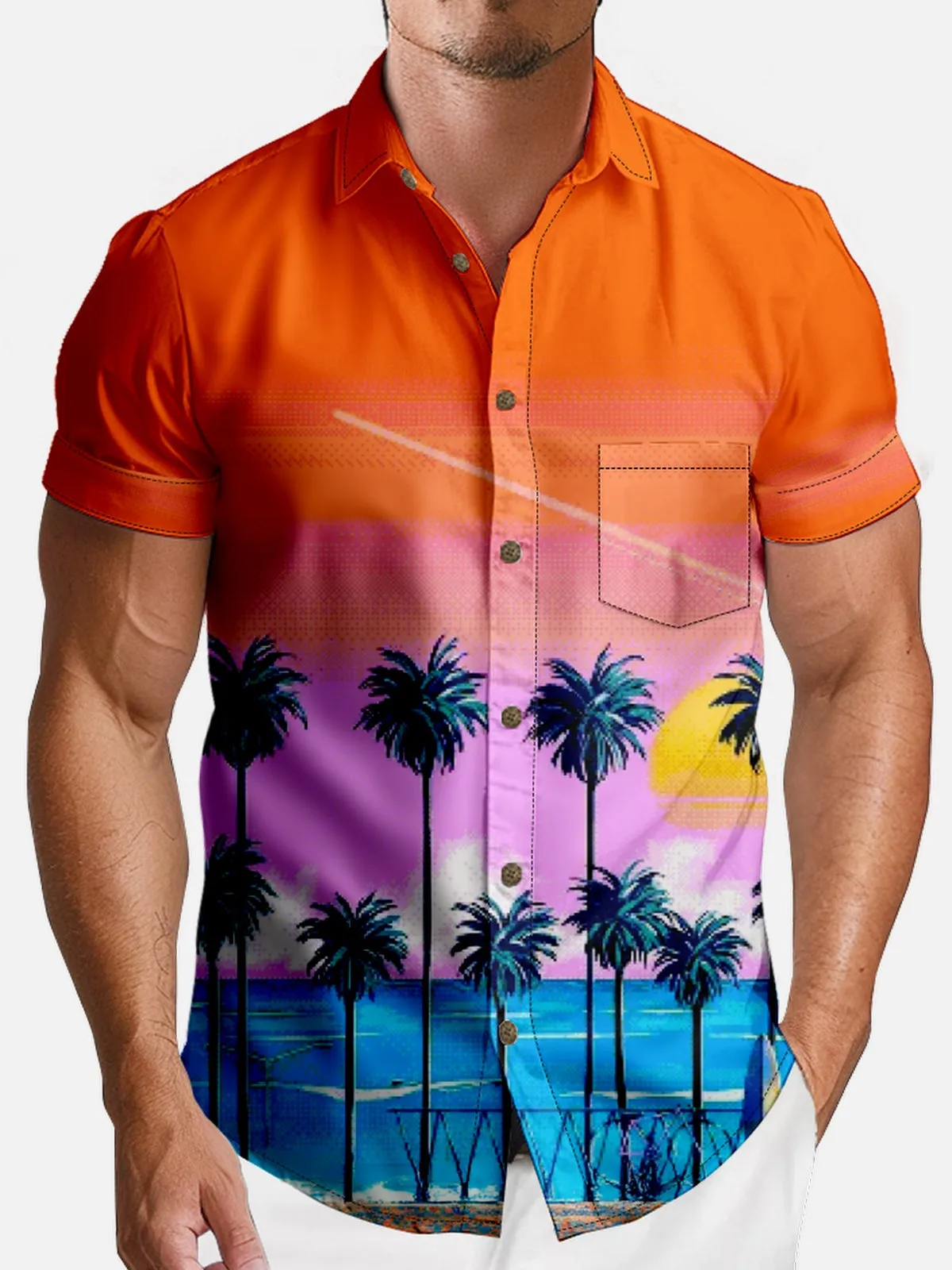 Men's Sunset Beach Palm Hawaiian Short Sleeve Shirt sold by Eleven Oasis product image thumbnail 3