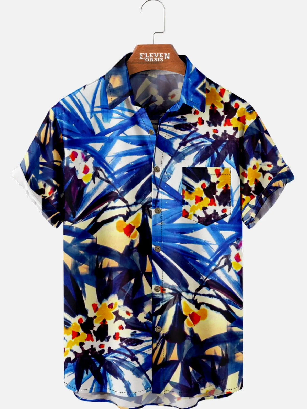 Men's Abstract Floral Hawaiian Short Sleeve Shirt - Magnum P.I. Wardrobe sold by Eleven Oasis