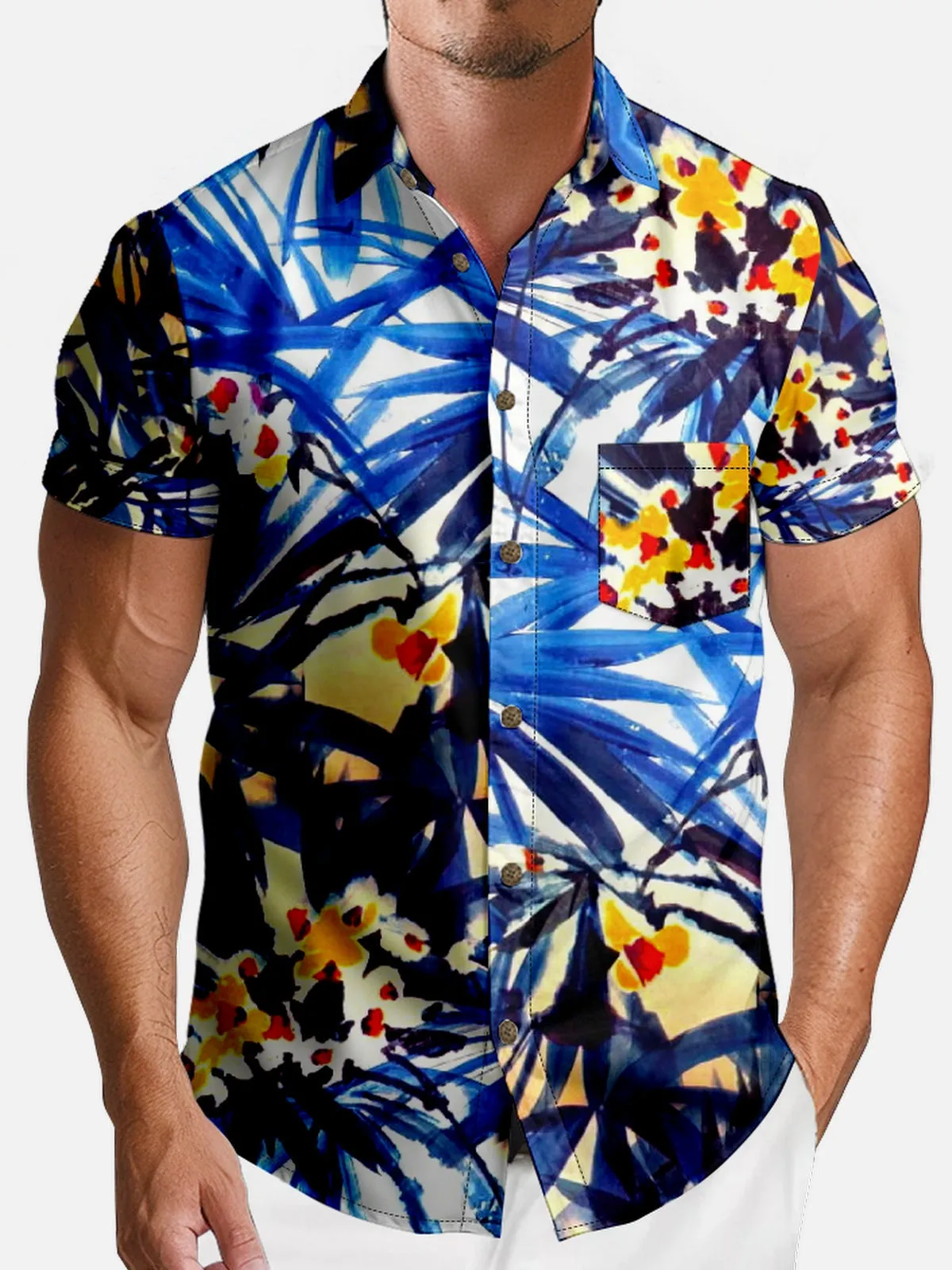 Men's Abstract Floral Hawaiian Short Sleeve Shirt - Magnum P.I. Wardrobe sold by Eleven Oasis product image thumbnail 3