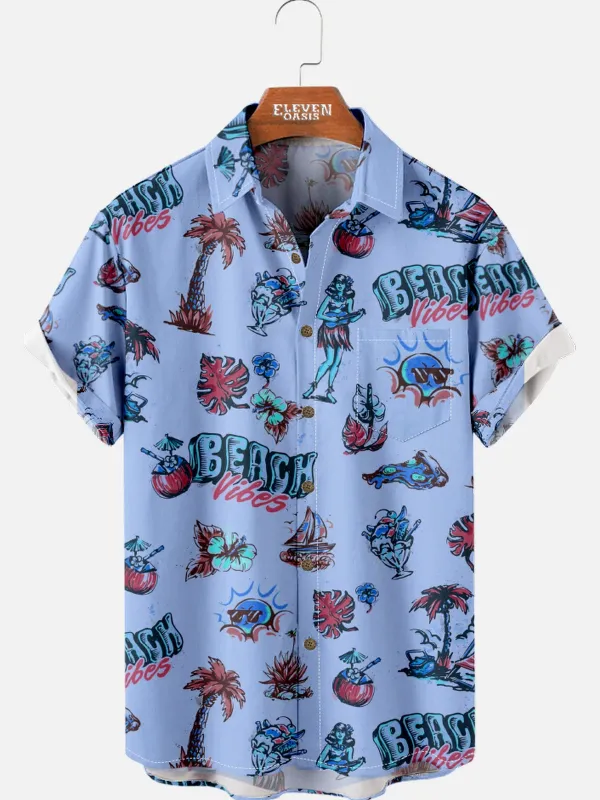 Men's Retro Beach Hawaiian Short Sleeve Shirt sold by Eleven Oasis