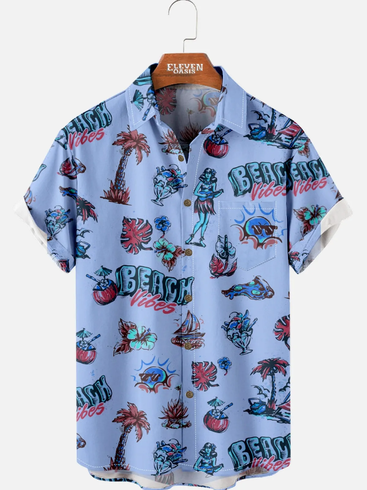 Men's Retro Beach Hawaiian Short Sleeve Shirt sold by Eleven Oasis