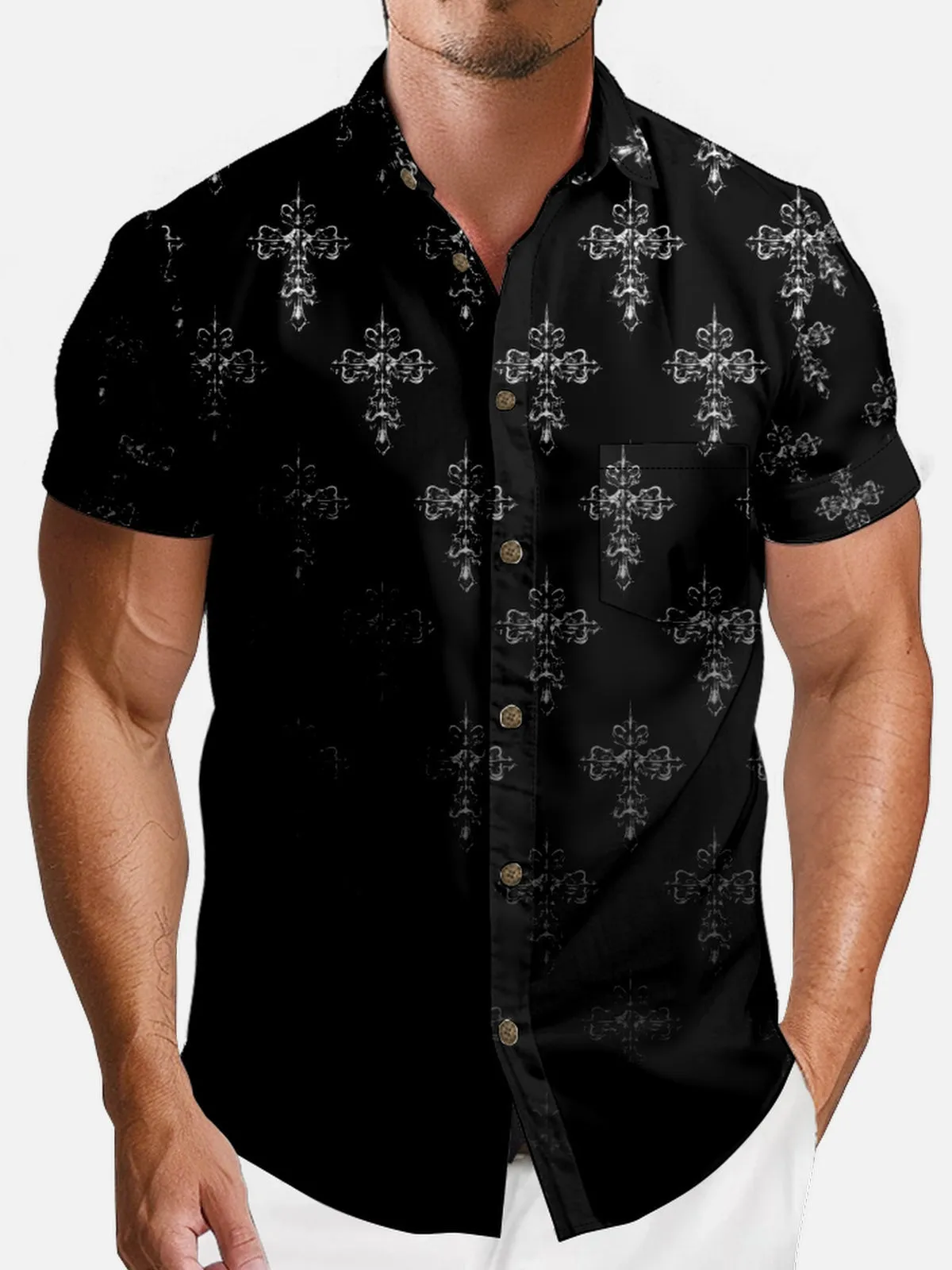 Men's Victorian Cross Pattern Short Sleeve Shirt sold by Eleven Oasis product image thumbnail 3