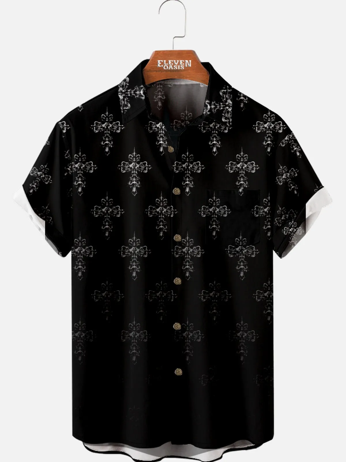Men's Victorian Cross Pattern Short Sleeve Shirt sold by Eleven Oasis