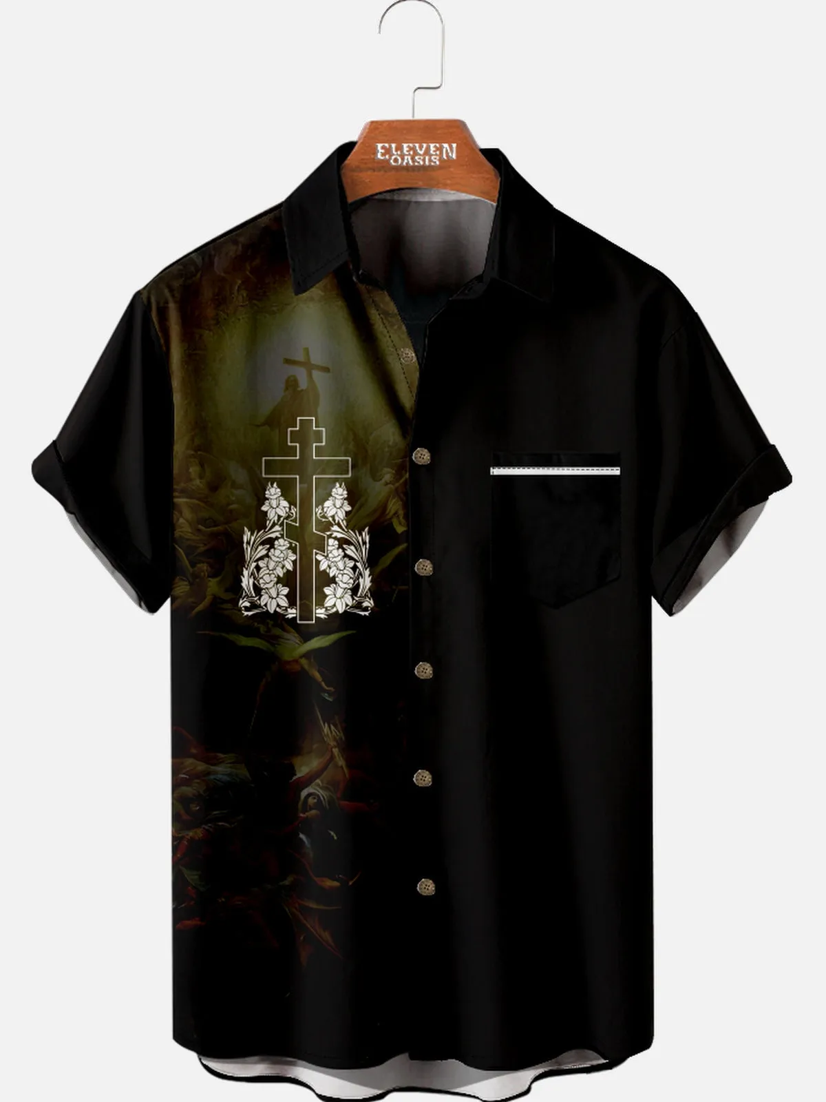 Men's Religious Art Cross Short Sleeve Shirt sold by Eleven Oasis