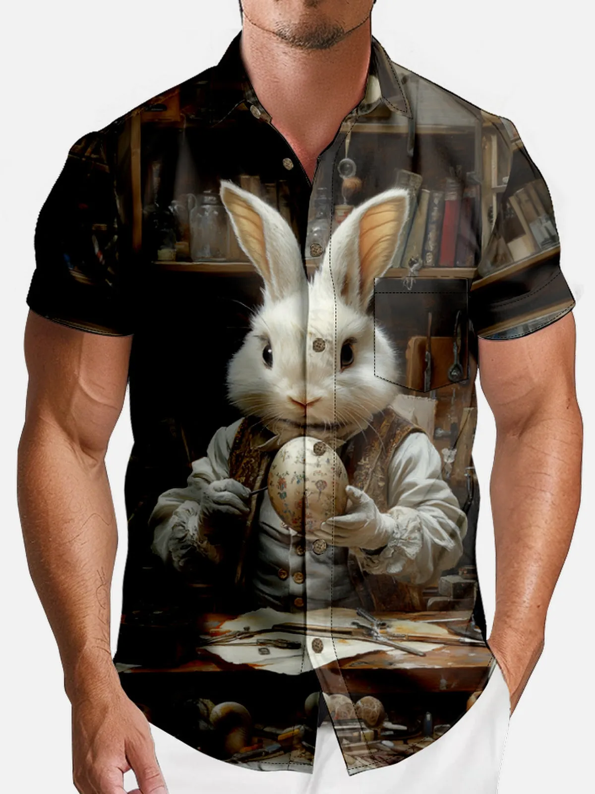 Men's Easter Bunny Artisan Short Sleeve Shirt sold by Eleven Oasis product image thumbnail 3