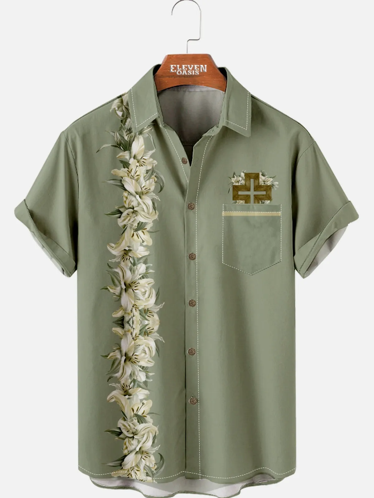 Men's Easter Lily Cross Short Sleeve Shirt sold by Eleven Oasis
