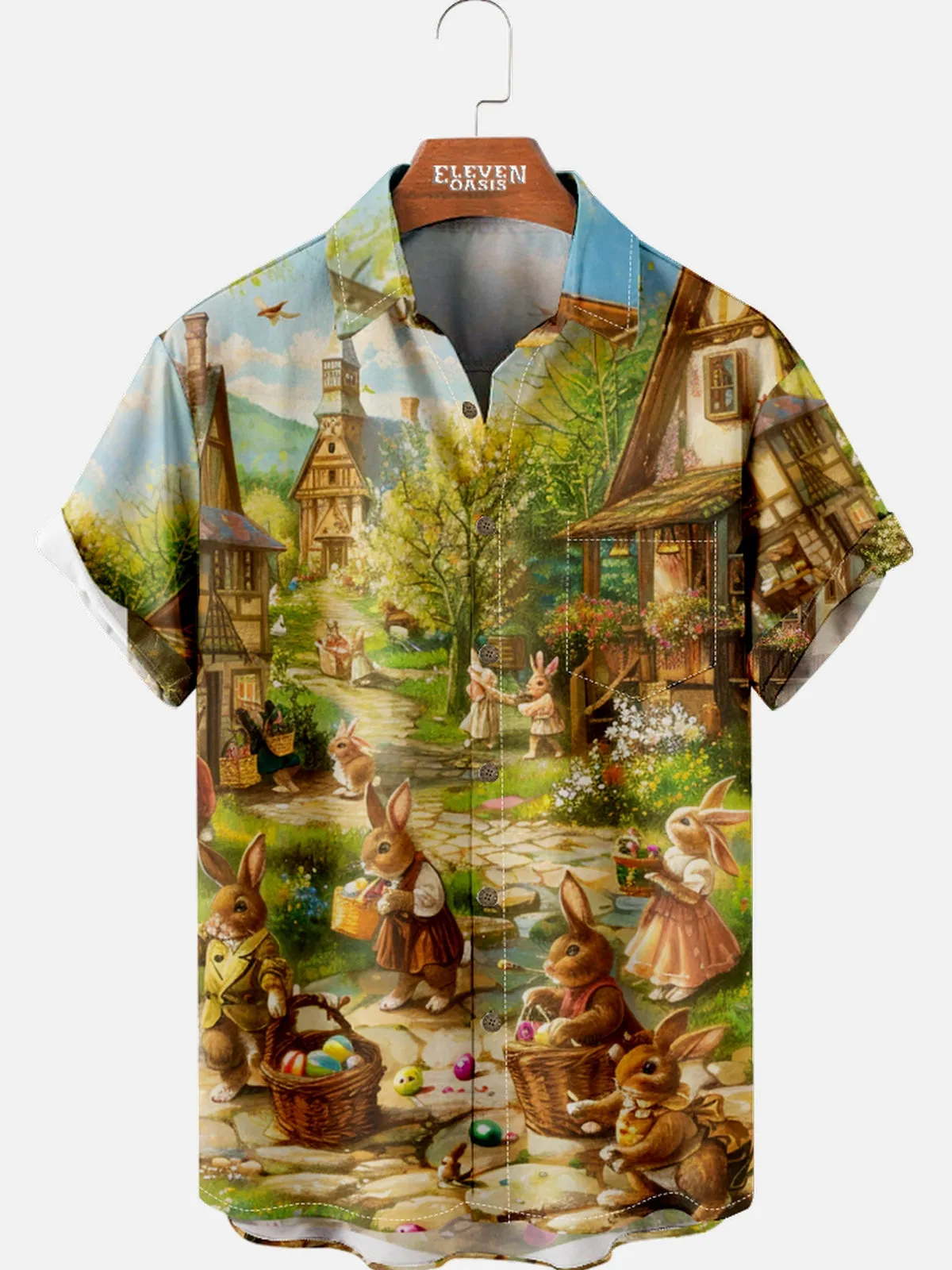 Men's Easter Bunny Village Short Sleeve Shirt sold by Eleven Oasis