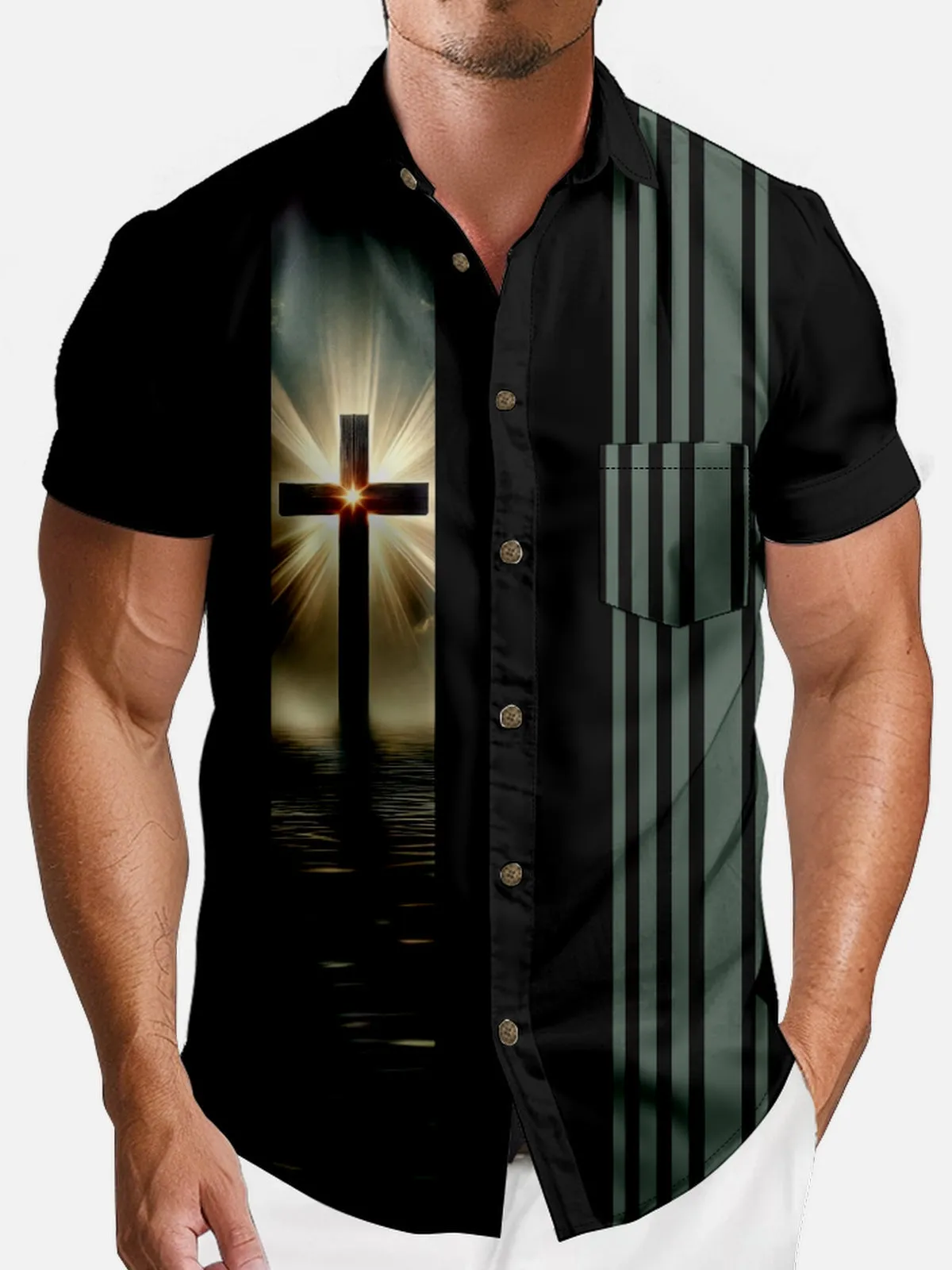 Men's Radiant Cross Water Short Sleeve Shirt sold by Eleven Oasis product image thumbnail 3