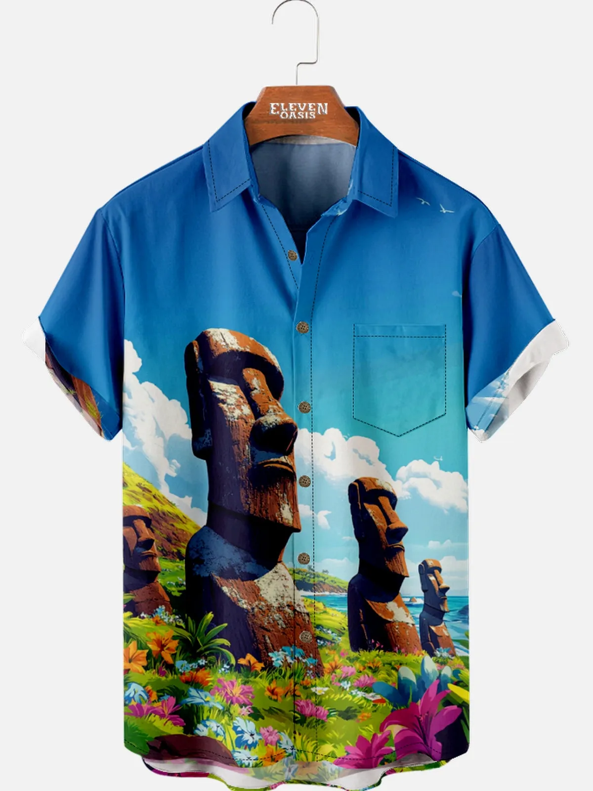 Men's Easter Island Moai Statues Short Sleeve Shirt sold by Eleven Oasis
