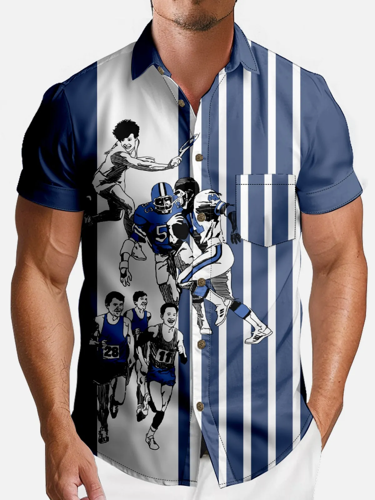 Men's Vintage Sports Heroes Blue Short Sleeve Shirt sold by Eleven Oasis product image thumbnail 3