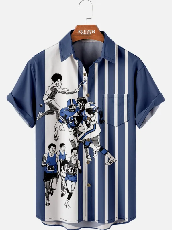 Men's Vintage Sports Heroes Blue Short Sleeve Shirt sold by Eleven Oasis