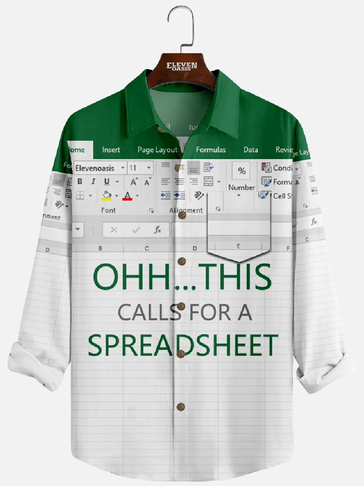 Men's Office Humor Excel Spreadsheet Long Sleeve Shirt sold by Eleven Oasis