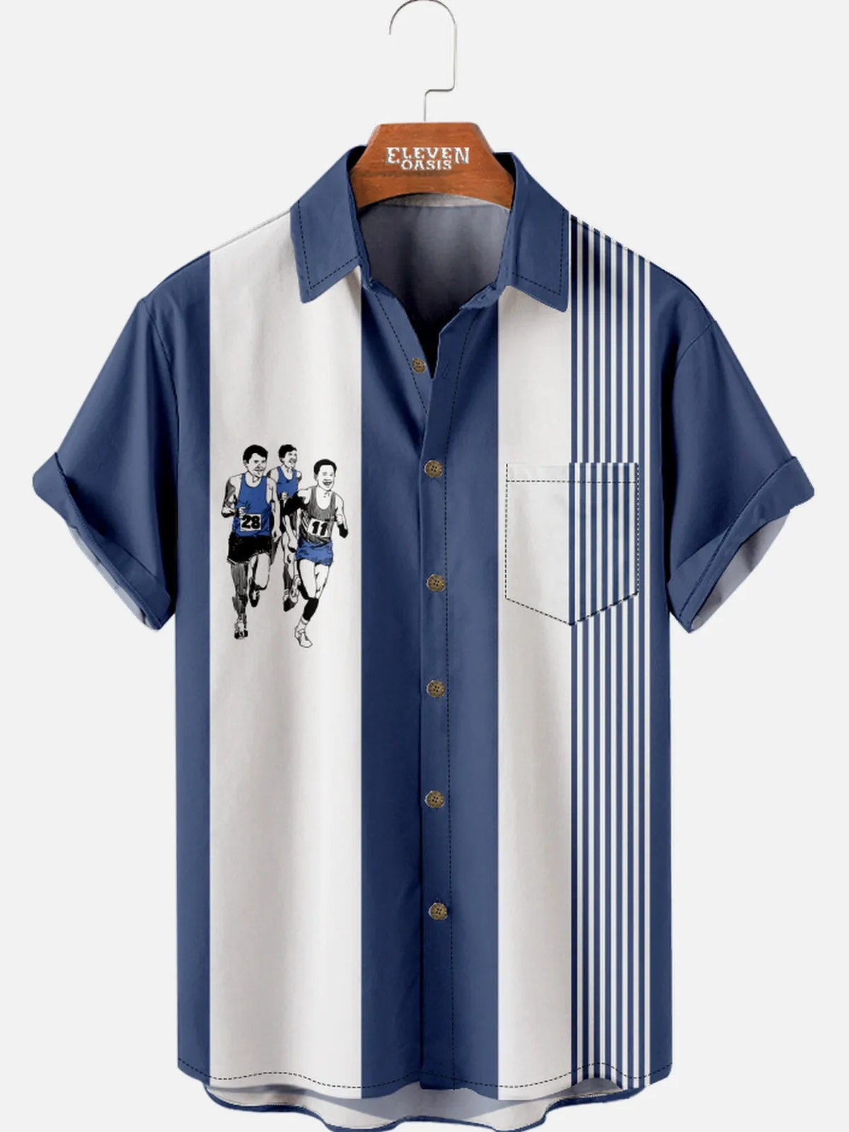 Men's Vintage Athletics Blue Stripe Nostalgia Short Sleeve Shirt sold by Eleven Oasis