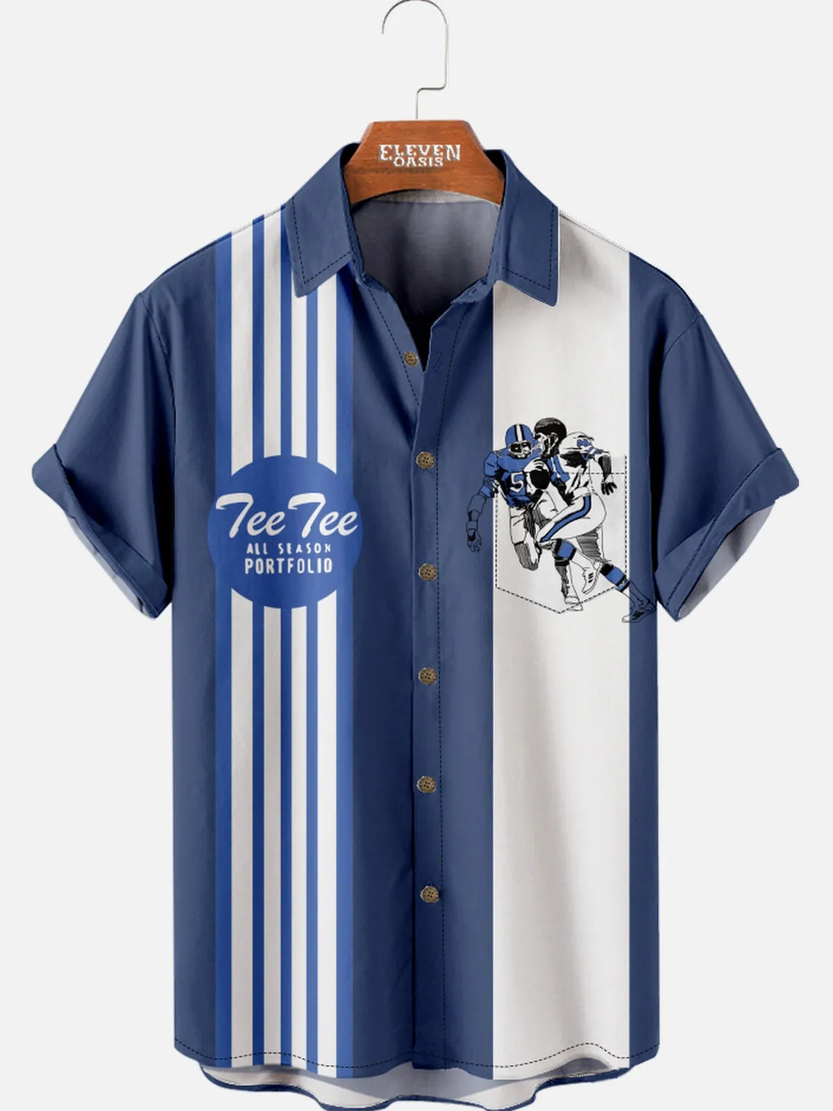 Men's All Season Portfolid Nostalgia Blue Short Sleeve Shirt sold by Eleven Oasis