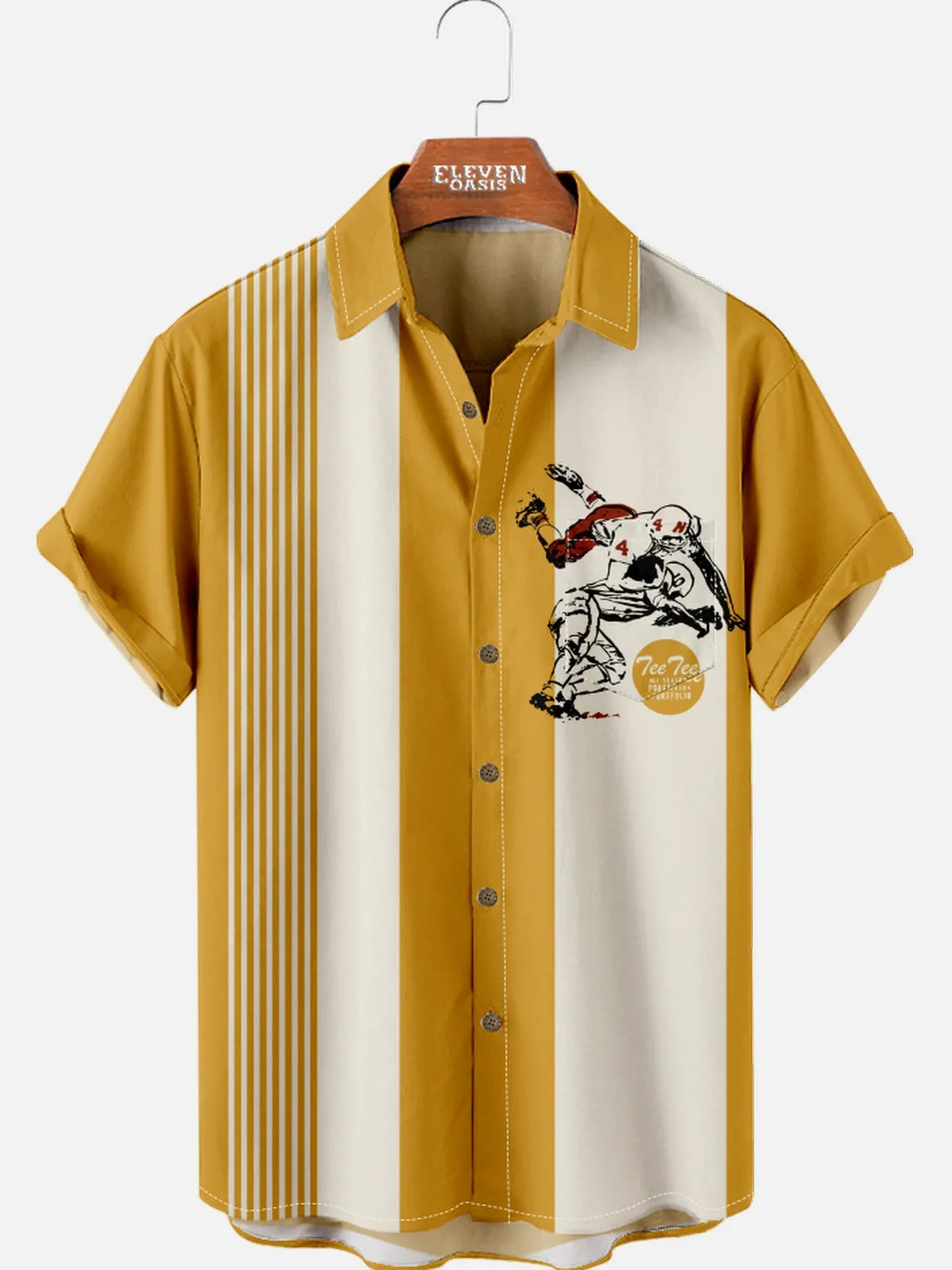 Men's Nostalgia Yellow and White Stripe Pee Chee Inspired Short Sleeve Shirt sold by Eleven Oasis