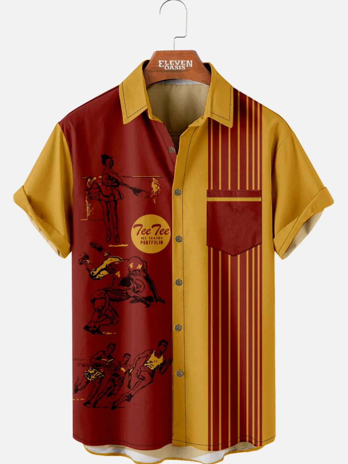 Men's Nostalgia Pee Chee Half Red Stripe Short Sleeve Shirt sold by Eleven Oasis