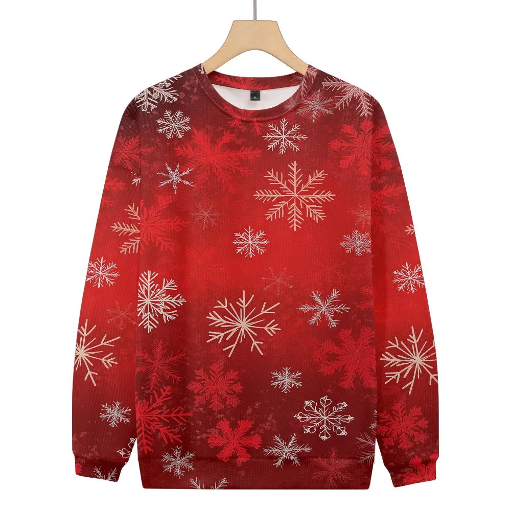 Red Festive Snowflakes Knitted Crewneck Sweatshirt sold by Eleven Oasis