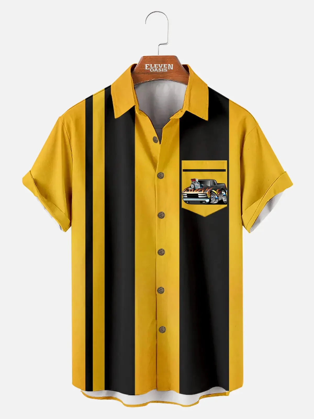 Men's Rat Fink Hot Rod Racing Stripe Short Sleeve Shirt sold by Eleven Oasis