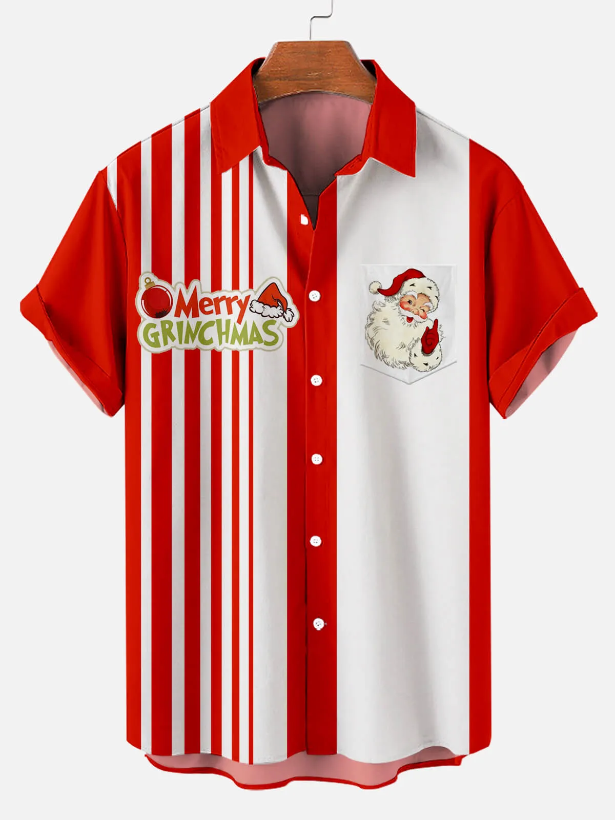 Tall Christmas Stripe Print Men's Short Sleeve Shirt sold by Eleven Oasis