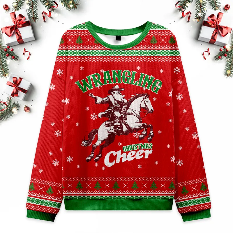 Cowboy Santa Wrangling Xmas Cheer Ugly Christmas Sweater sold by Eleven Oasis
