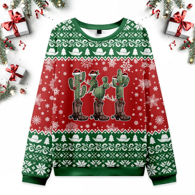 Cactus Wearing Cowboy Boots Ugly Christmas Sweater sold by Eleven Oasis