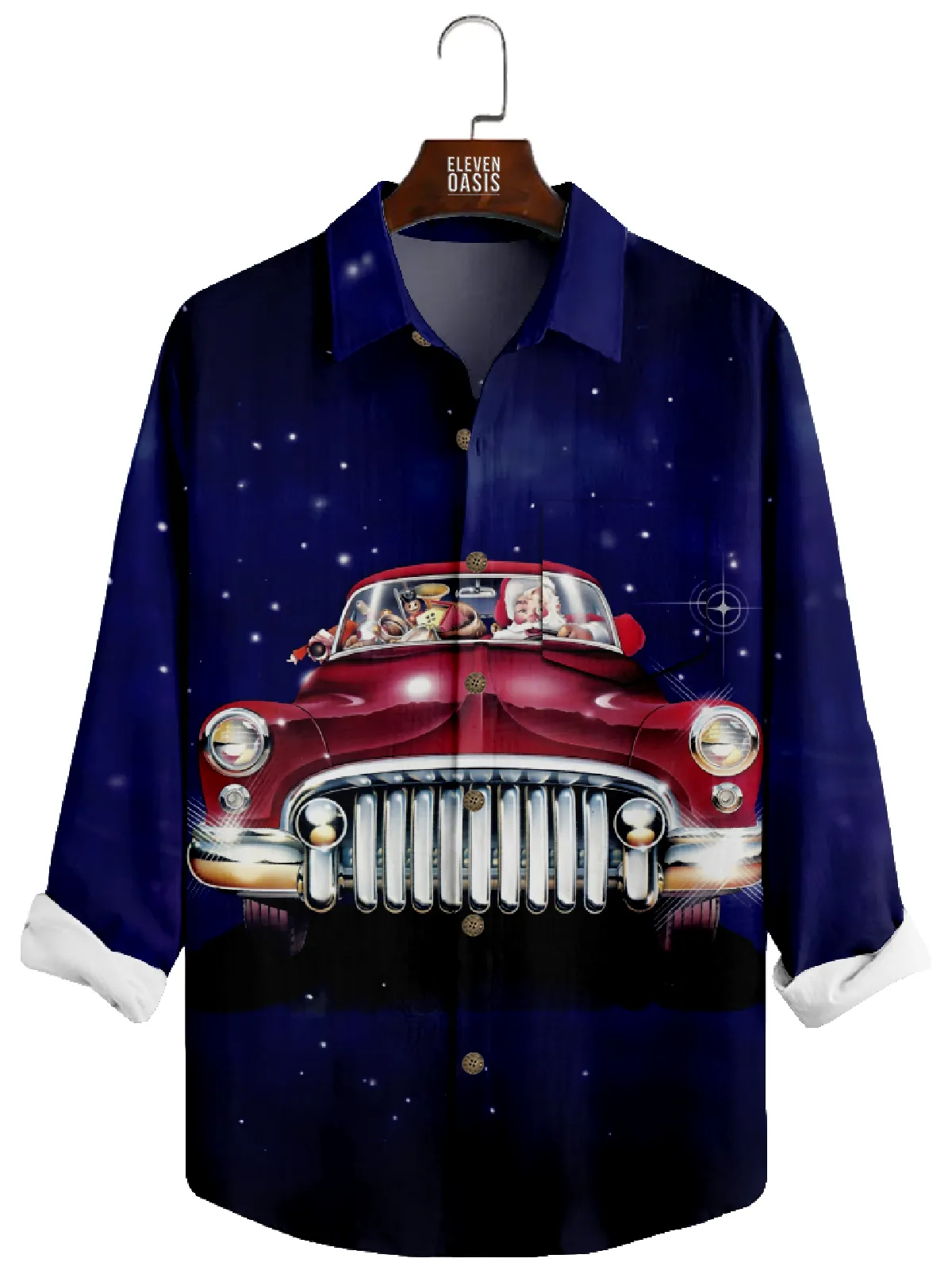 Men's Christmas Santa Vintage Car Long Sleeve Shirt sold by Eleven Oasis