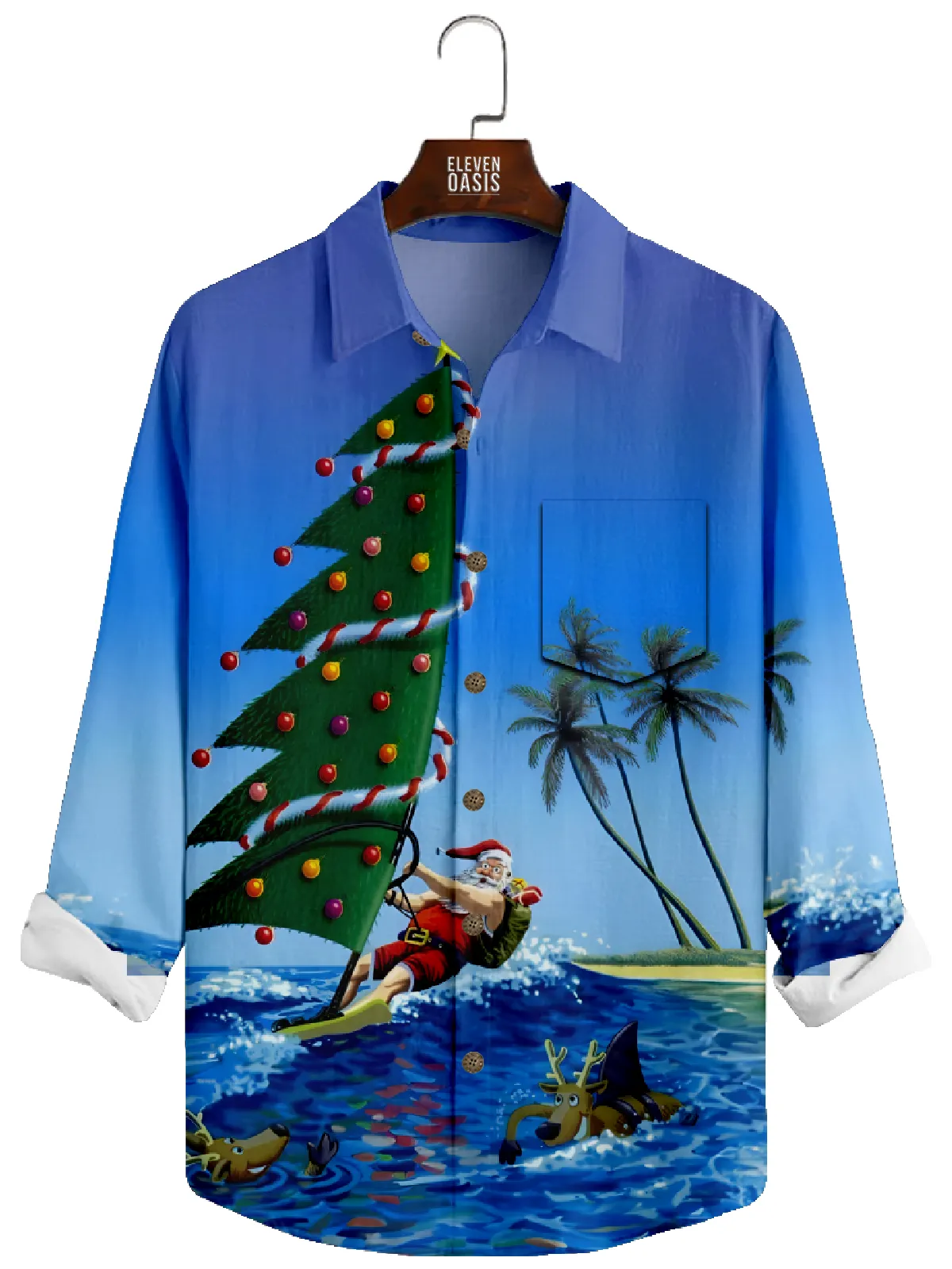 Men's Christmas Santa Surfing Long Sleeve Shirt sold by Eleven Oasis