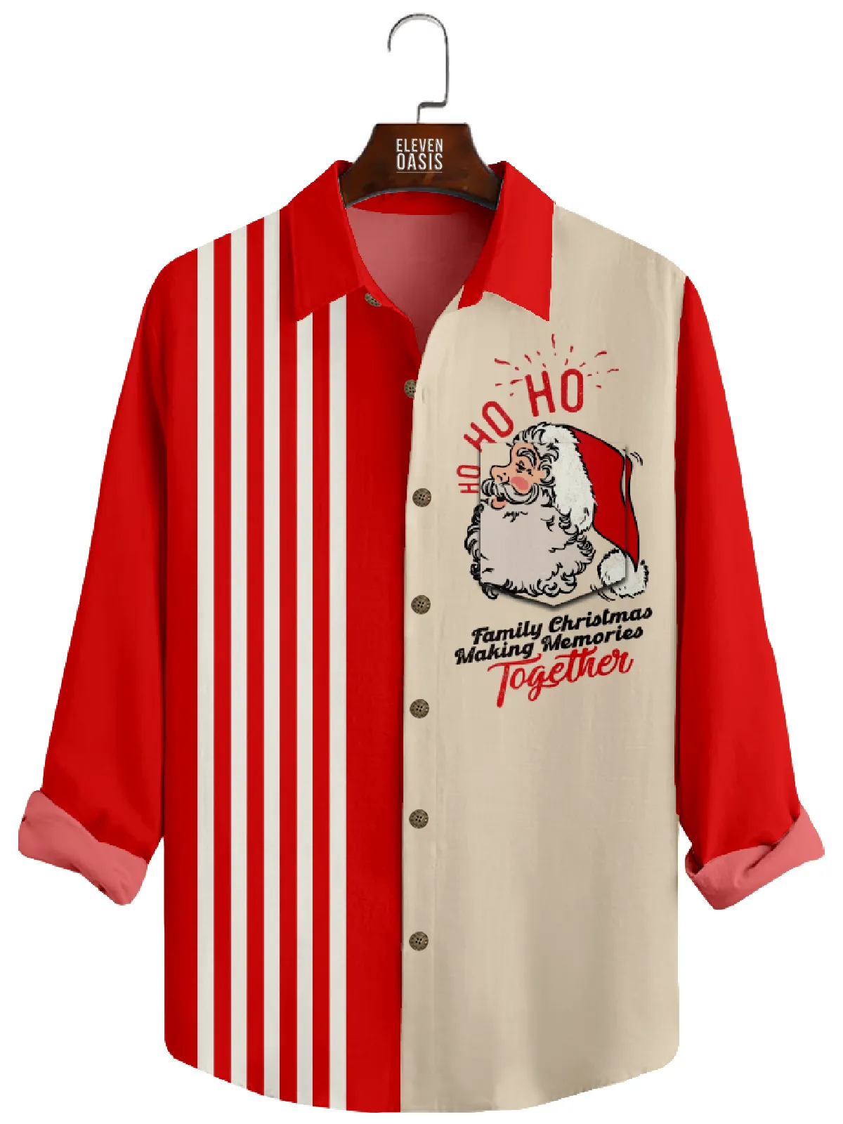 Men's Christmas Ho Ho Ho Santa Long Sleeve Shirt sold by Eleven Oasis