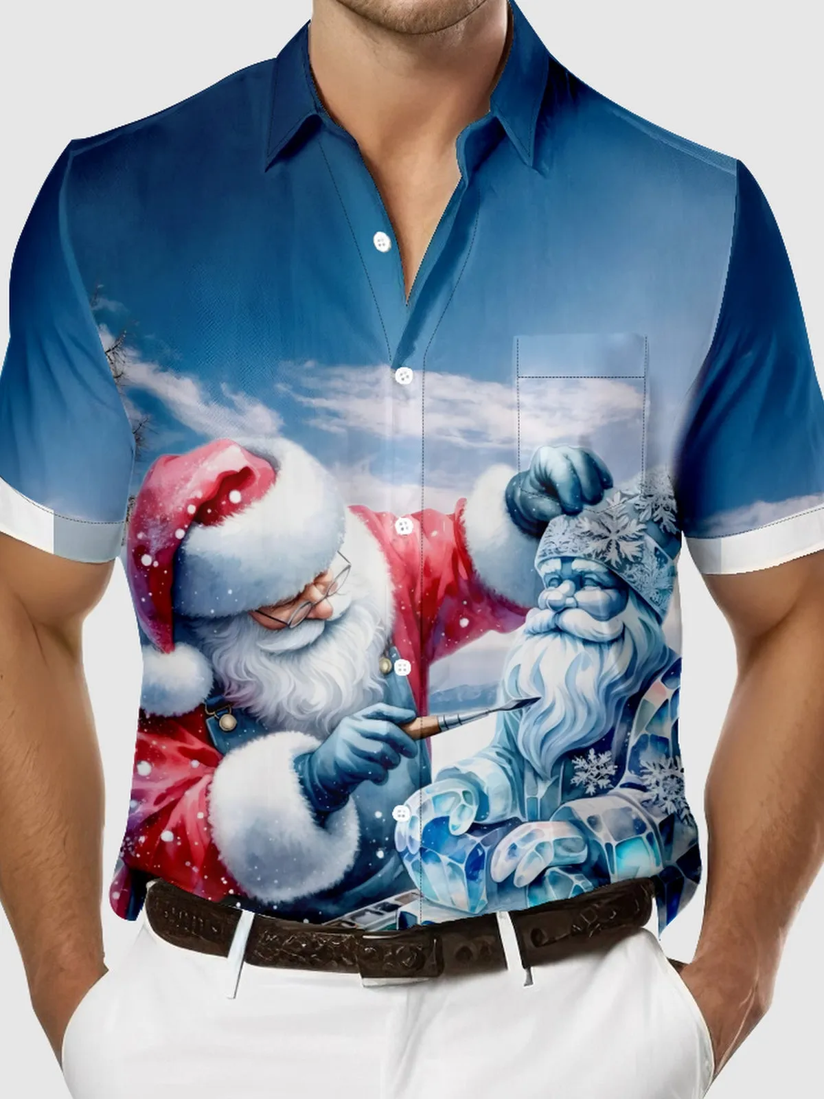 Men's Christmas Santa Ice Sculpture Short Sleeve Shirt sold by Eleven Oasis product image thumbnail 3