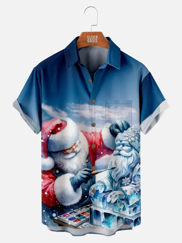Men's Christmas Santa Ice Sculpture Short Sleeve Shirt sold by Eleven Oasis