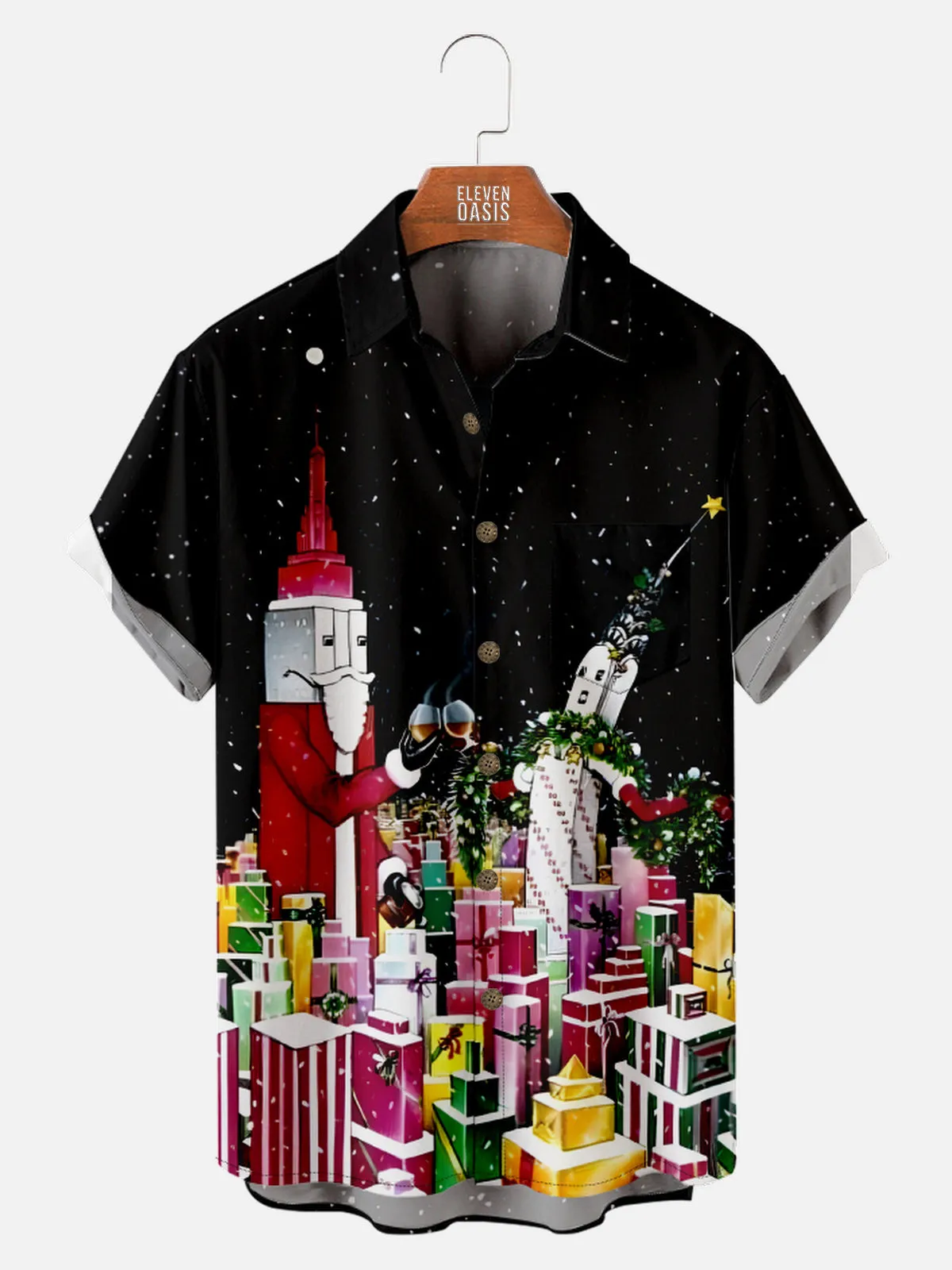 Men's Christmas Cityscape Toast Short Sleeve Shirt sold by Eleven Oasis