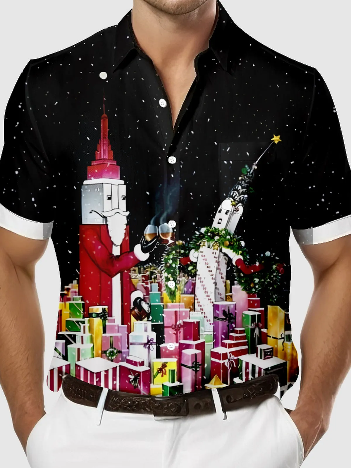 Men's Christmas Cityscape Toast Short Sleeve Shirt sold by Eleven Oasis product image thumbnail 3