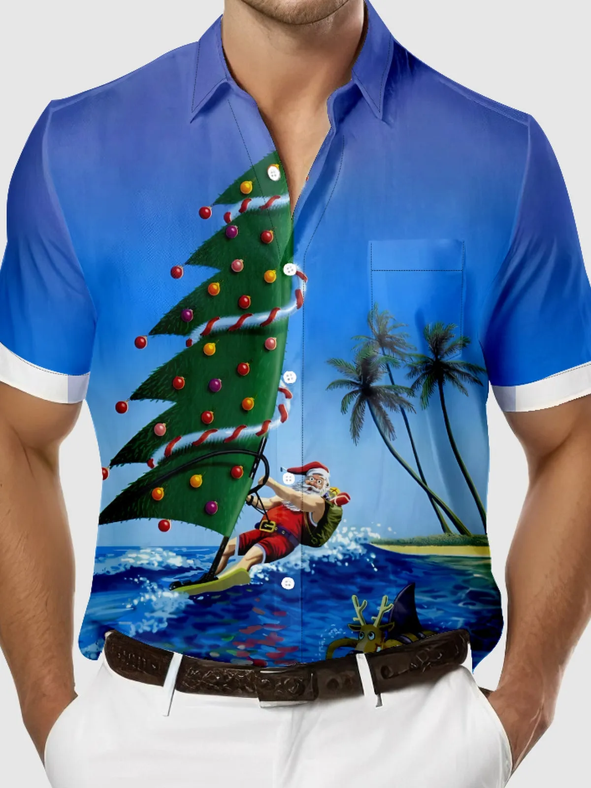 Men's Christmas Santa Surfing Short Sleeve Shirt sold by Eleven Oasis product image thumbnail 3