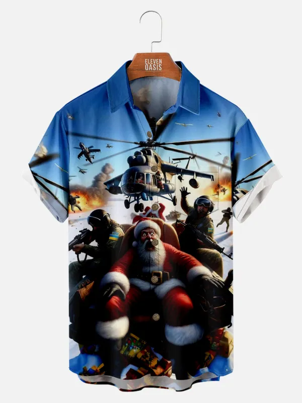 Men's Christmas Helicopter Short Sleeve Shirt sold by Eleven Oasis