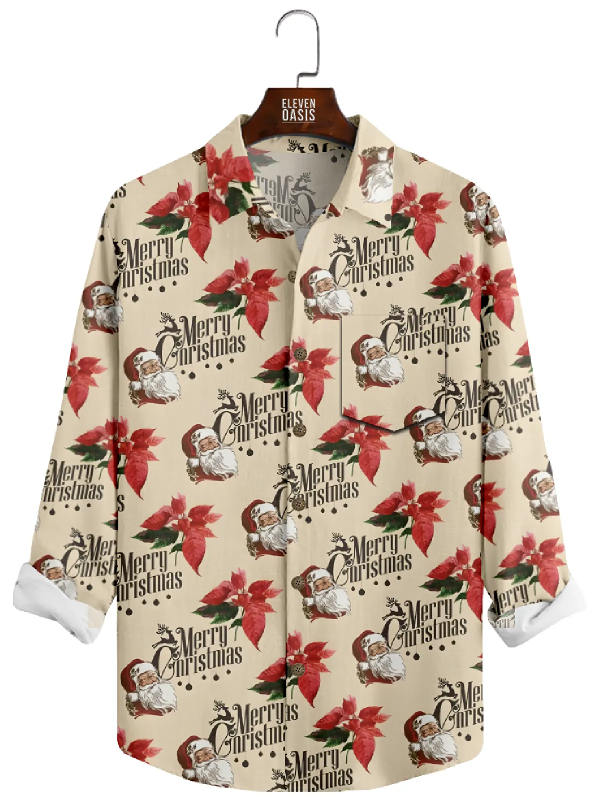 Men's Christmas Santa Poinsettia Long Sleeve Shirt sold by Eleven Oasis