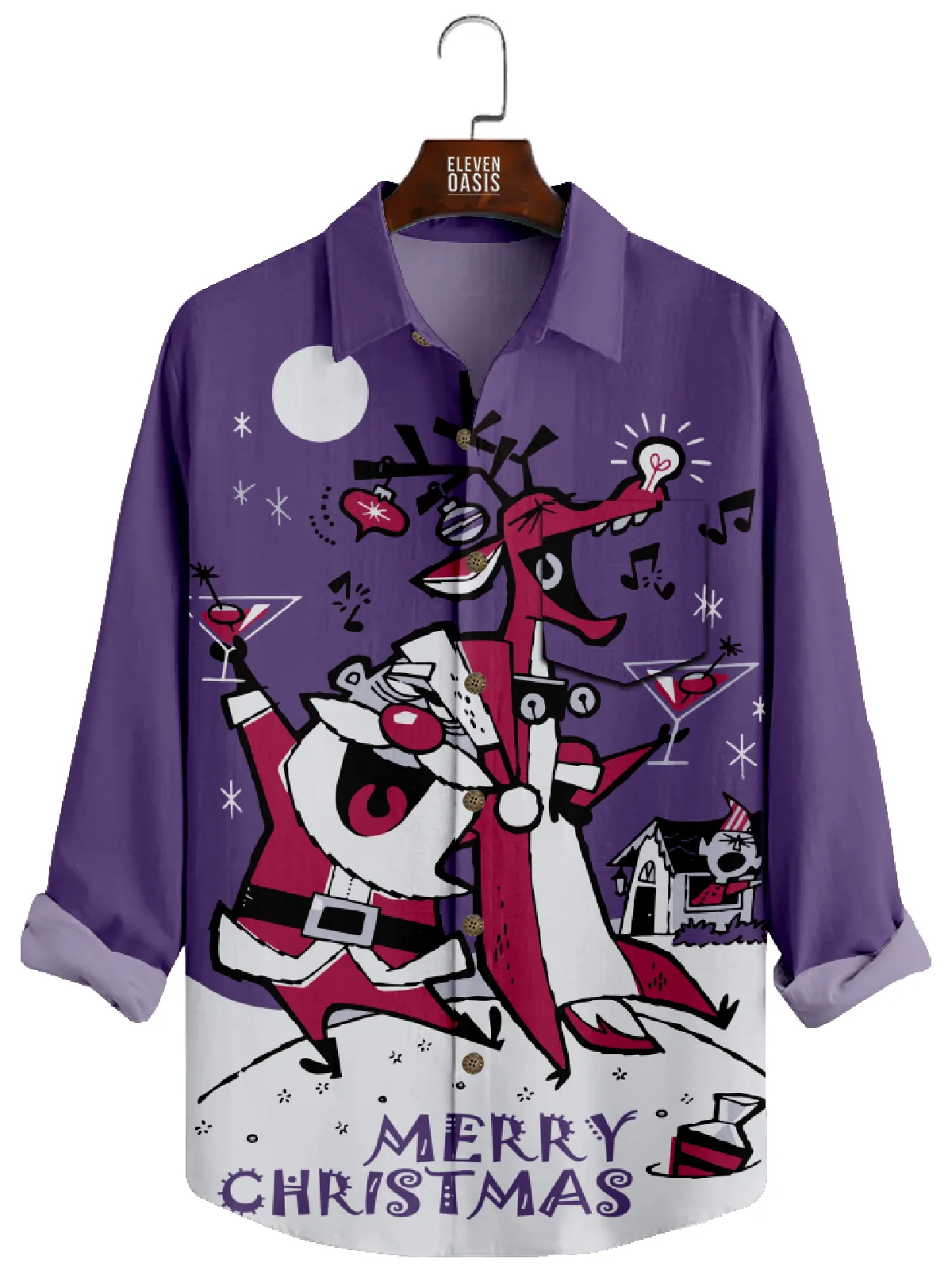 Men's Drunk Santa And Reindeer Long Sleeve Shirt sold by Eleven Oasis