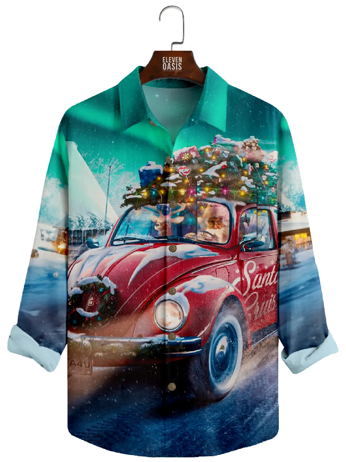 Men's Christmas Santa Driving Beetle Long Sleeve Shirt sold by Eleven Oasis