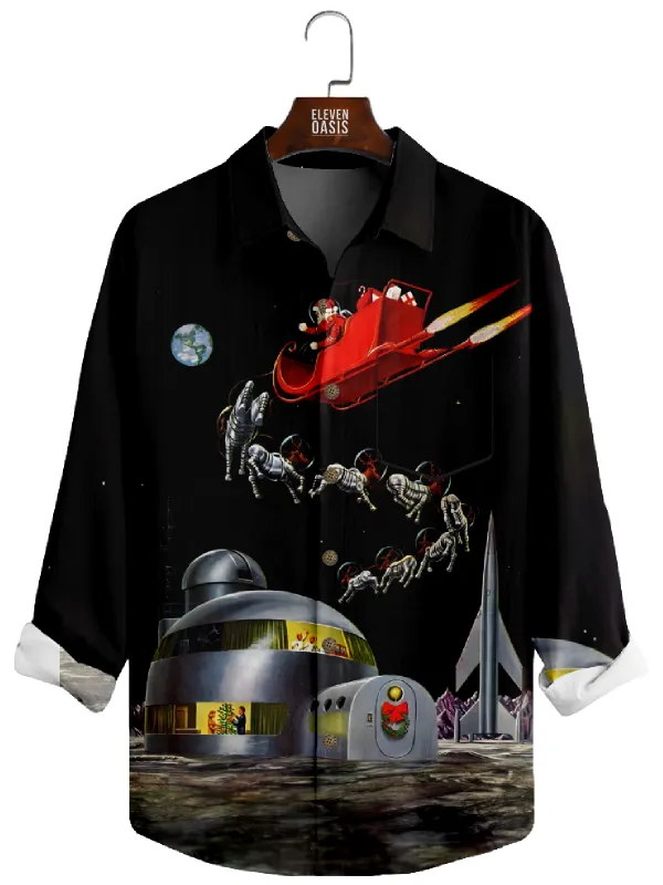 Men's Christmas Futuristic Santa in Space Long Sleeve Shirt sold by Eleven Oasis