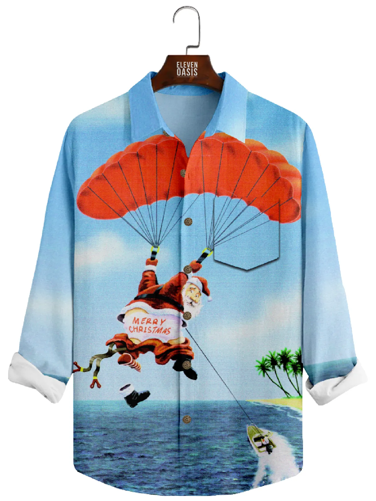 Men's Christmas Santa Parasailing Long Sleeve Shirt sold by Eleven Oasis