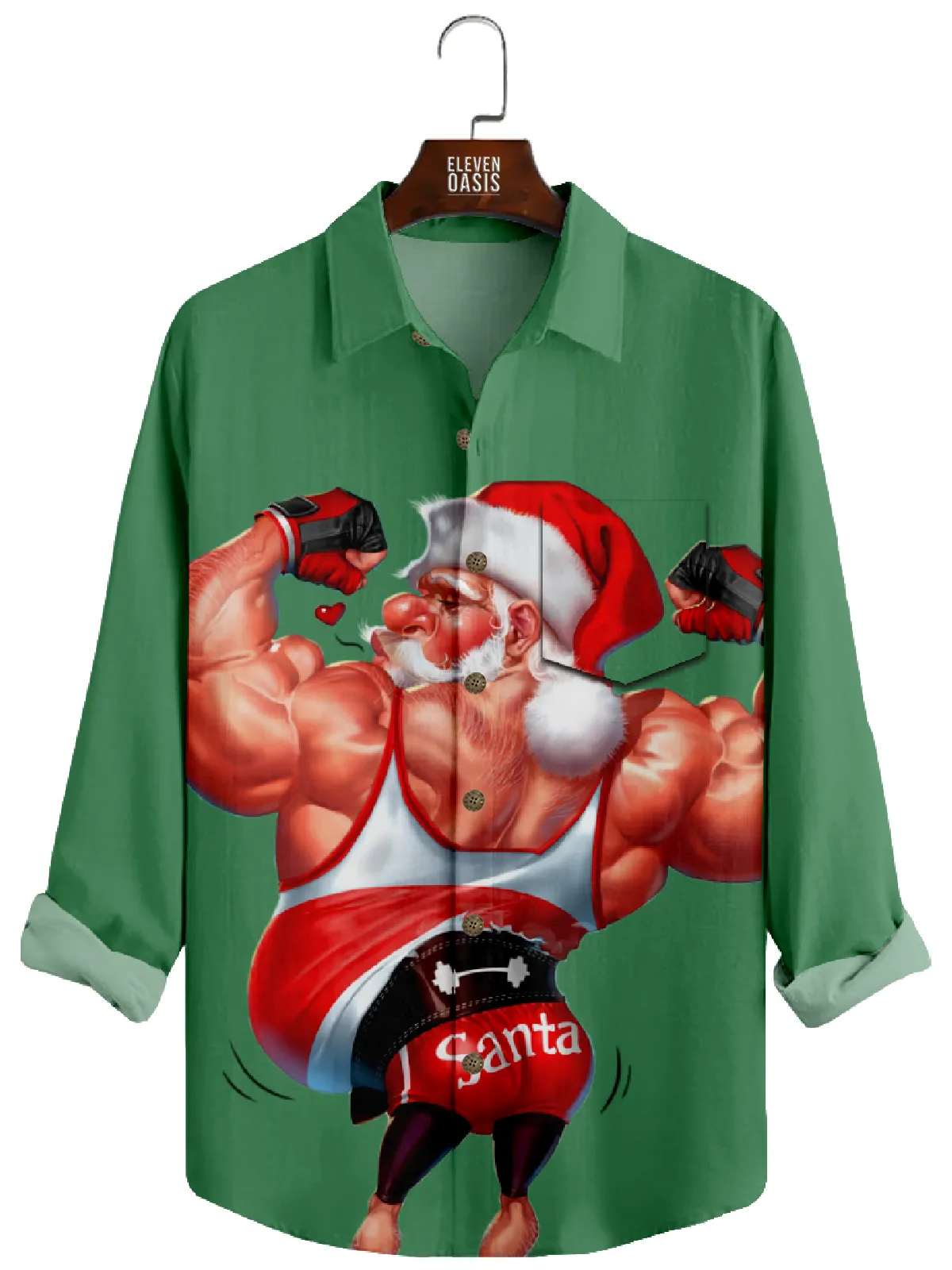 Men's Christmas Muscular Santa Long Sleeve Shirt sold by Eleven Oasis