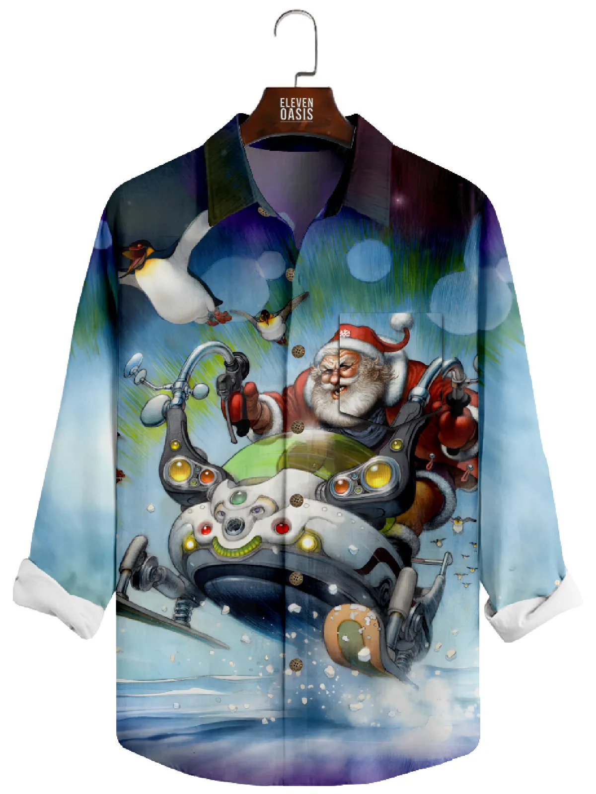 Men's Santa Snowmobile Ride Christmas Long Sleeve Shirt sold by Eleven Oasis