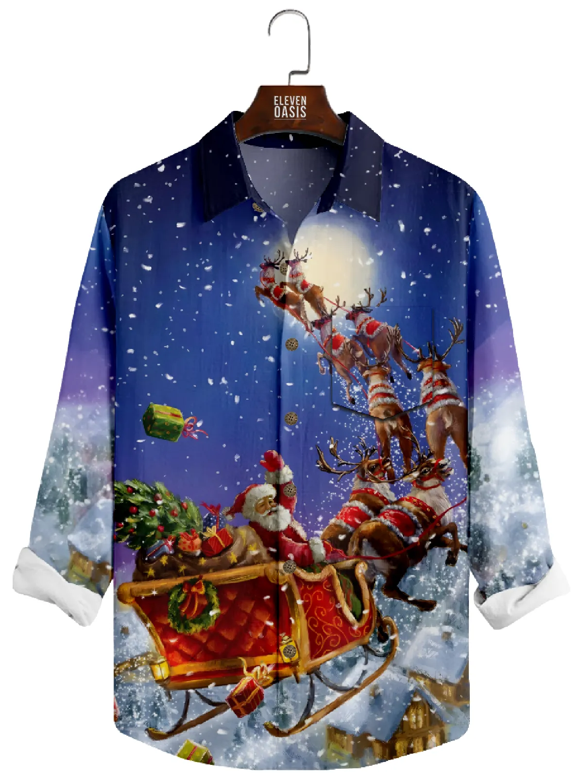 Men's Santa's Sleigh Ride Christmas Long Sleeve Shirt sold by Eleven Oasis