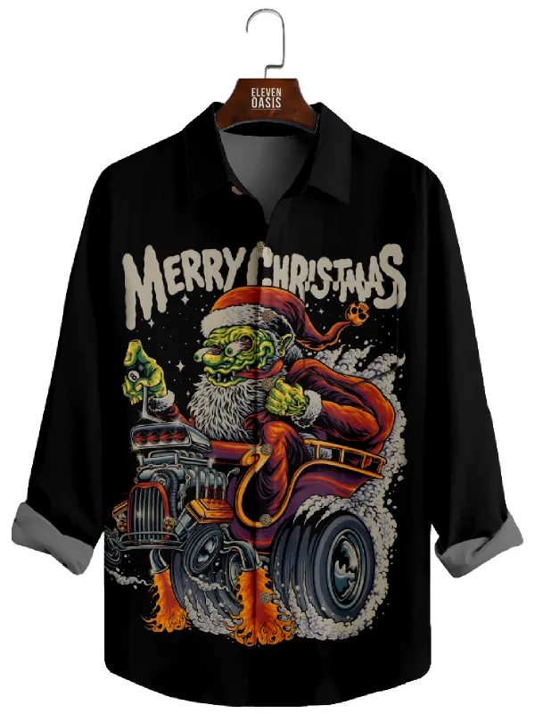 Men's Christmas Hot Rod Santa Long Sleeve Shirt sold by Eleven Oasis